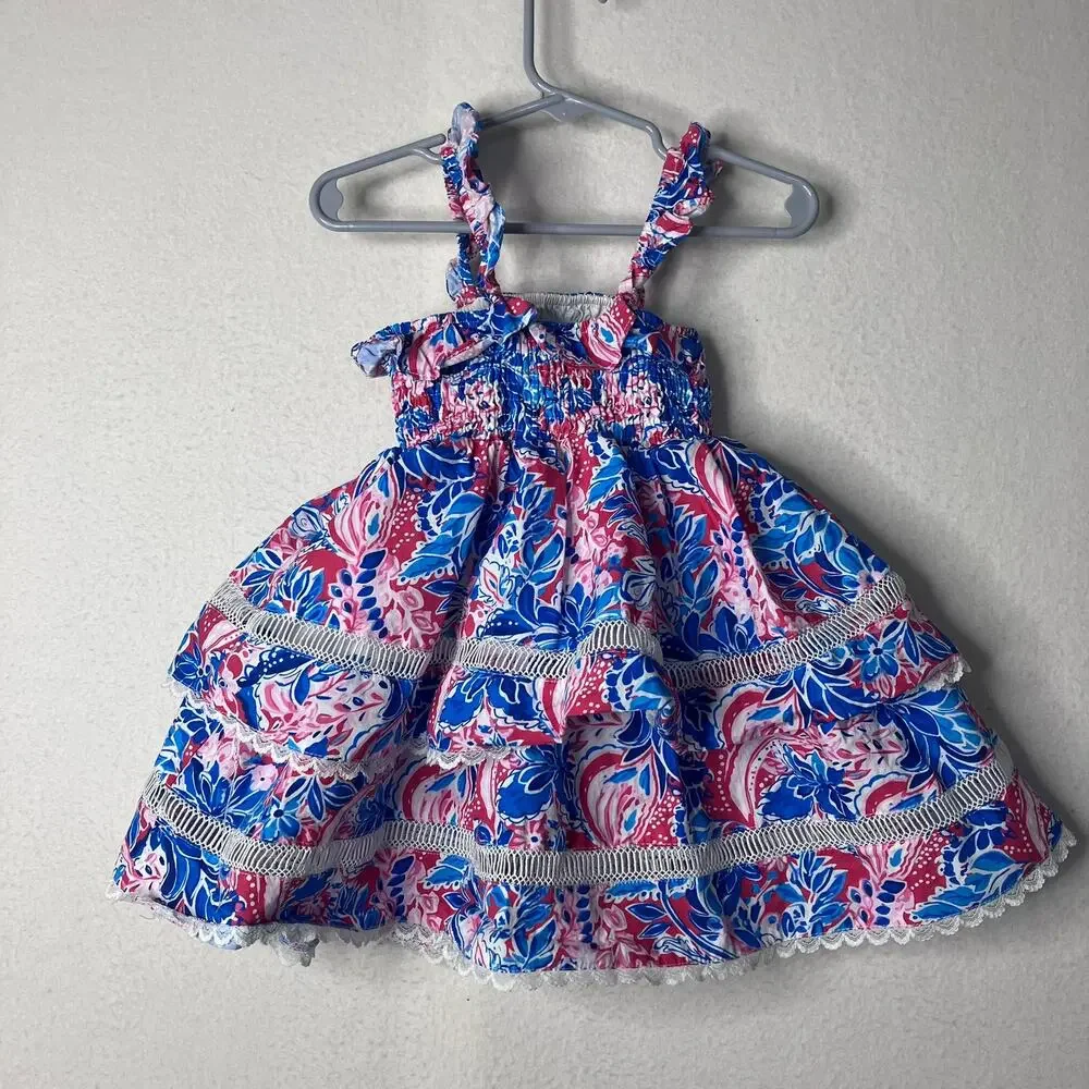 Cheeky Plum Floral Smocked Dress 3T Girl Tiered Lace Colorful Paisley Twirl
